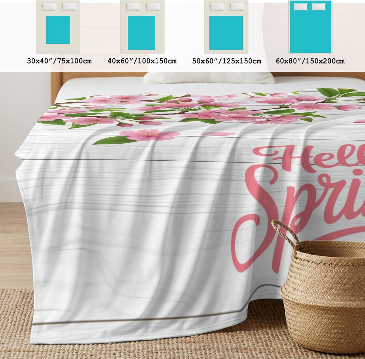 40"x60" Lap Cooling Blanket Hello Spring Flowers Ice Silk Lightweight Breathable Soft Summer Blanket for Hot Sleepers Couch Bed Sofa Camping Botanical Peach Blossoms Wood