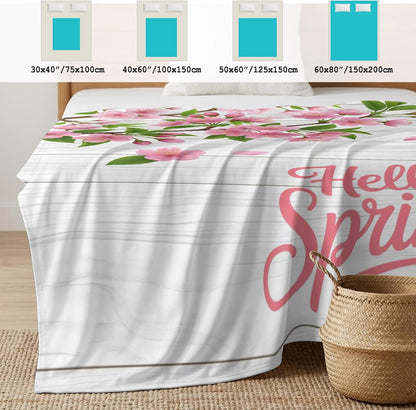 40"x60" Lap Cooling Blanket Hello Spring Flowers Ice Silk Lightweight Breathable Soft Summer Blanket for Hot Sleepers Couch Bed Sofa Camping Botanical Peach Blossoms Wood