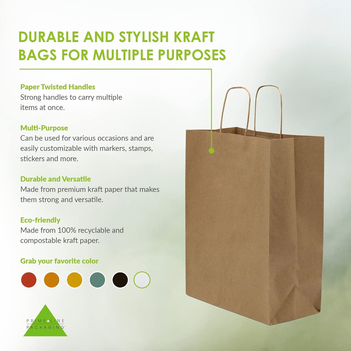 Prime Line Packaging Small Brown Paper Bags with Handles 8x4x10 Inch 50 Pack Kraft Gift Bags Bulk for Small Business, Retail Shopping, Boutiques