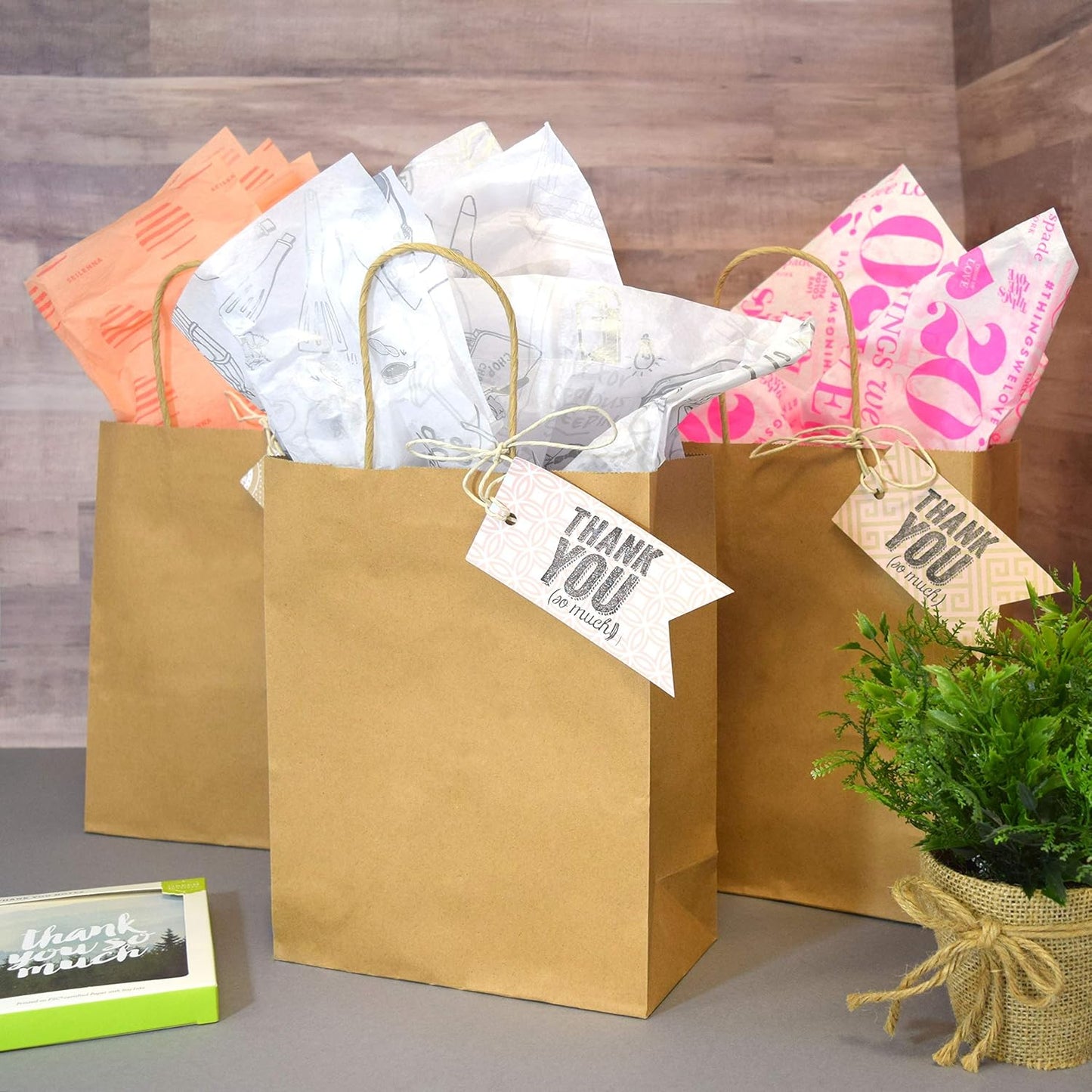 Prime Line Packaging Small Brown Paper Bags with Handles 8x4x10 Inch 50 Pack Kraft Gift Bags Bulk for Small Business, Retail Shopping, Boutiques