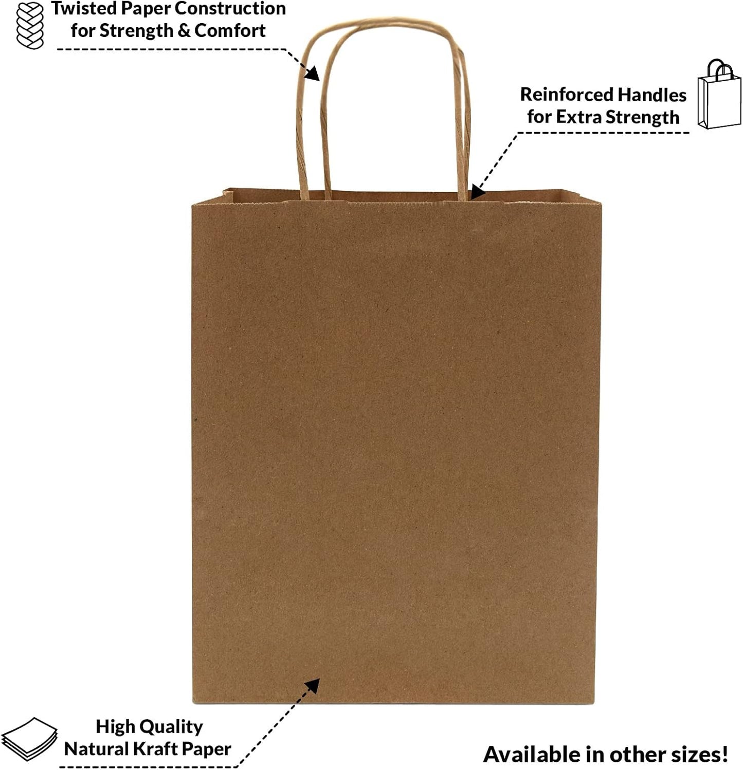 Prime Line Packaging Small Brown Paper Bags with Handles 8x4x10 Inch 50 Pack Kraft Gift Bags Bulk for Small Business, Retail Shopping, Boutiques