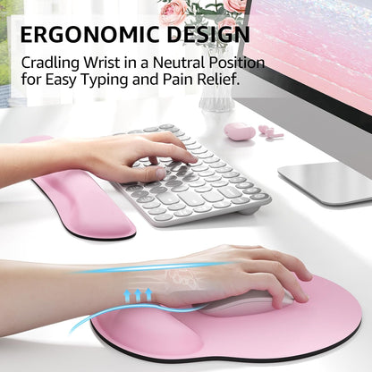 Keyboard Wrist Rest & Mouse Pad with Wrist Rest, Pale Pink