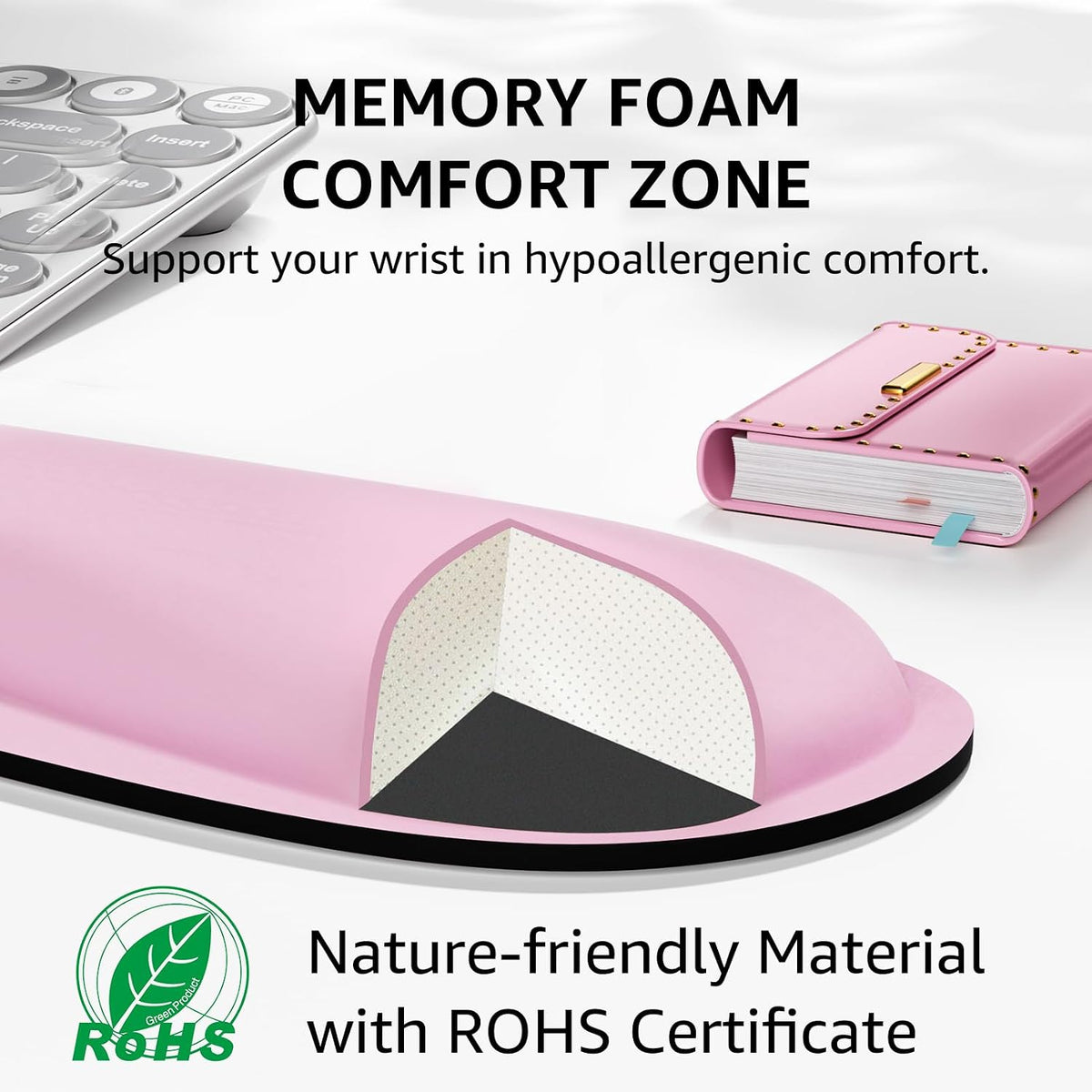 Keyboard Wrist Rest & Mouse Pad with Wrist Rest, Pale Pink