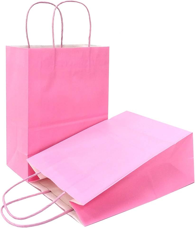 Pink Gift Bags with Handles Pink Kraft Paper Bags for Party Favors (5 x 3.1 x 8.2 in, 12 CT)