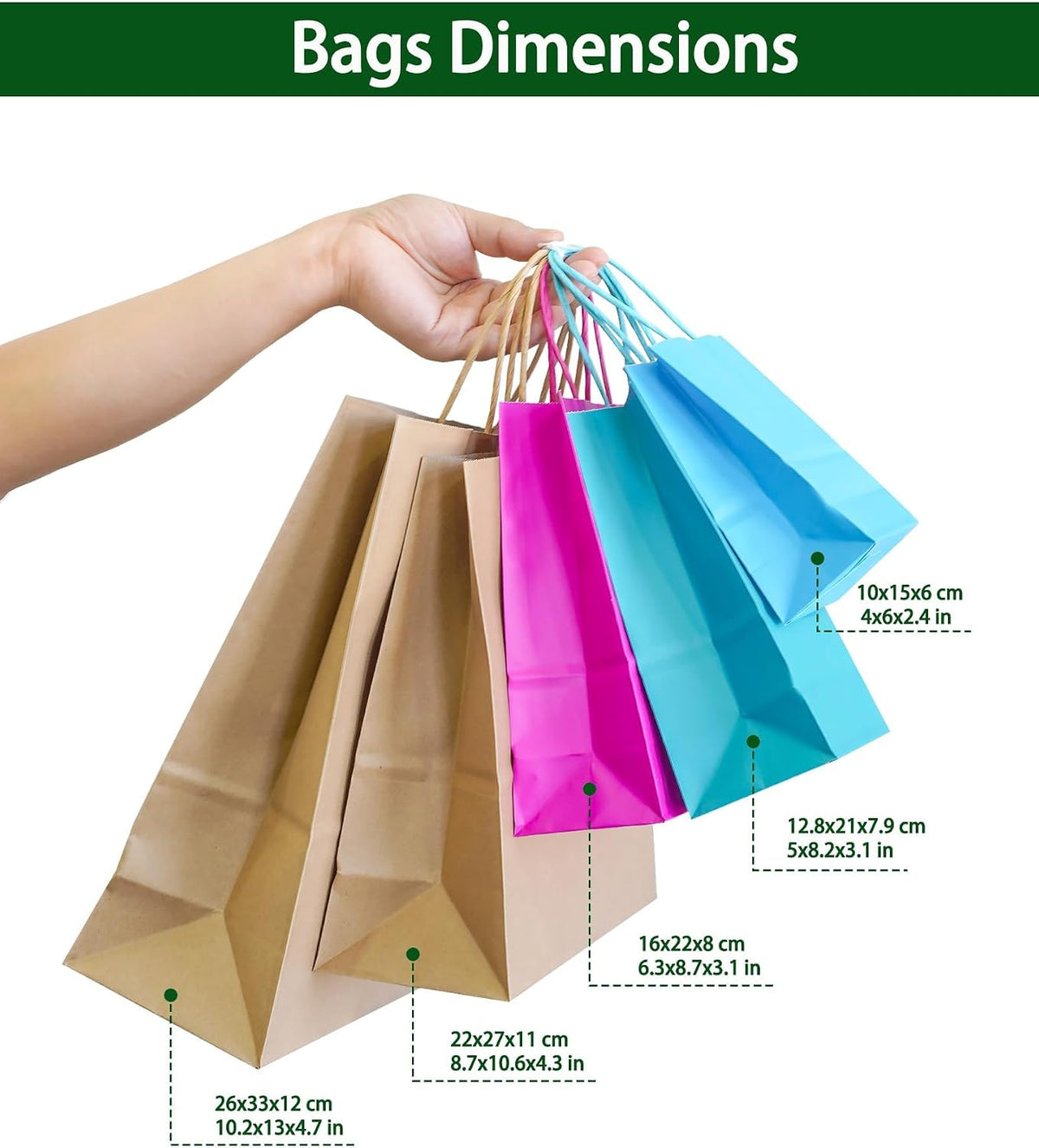 Pink Gift Bags with Handles Pink Kraft Paper Bags for Party Favors (5 x 3.1 x 8.2 in, 12 CT)