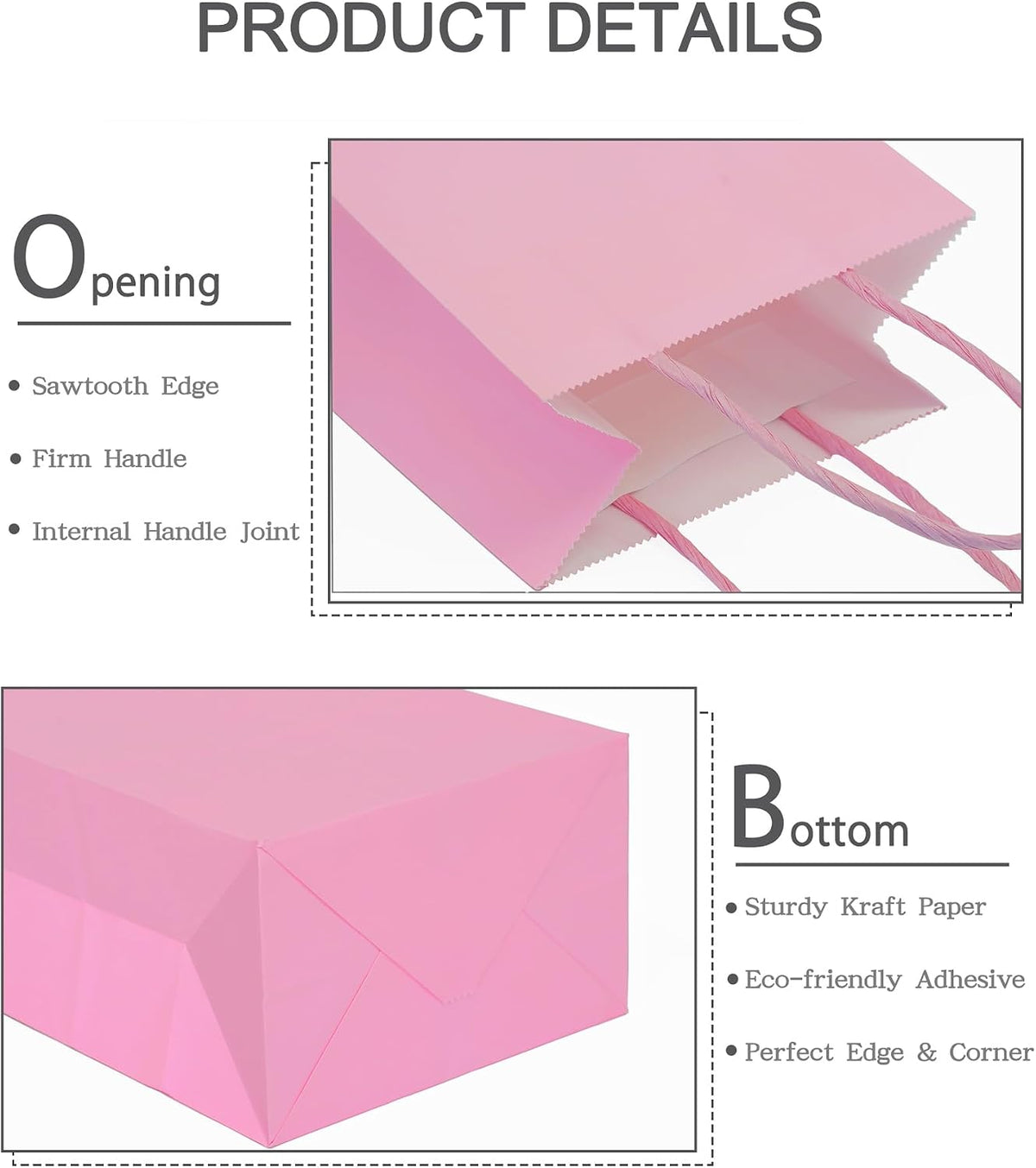 Pink Gift Bags with Handles Pink Kraft Paper Bags for Party Favors (5 x 3.1 x 8.2 in, 12 CT)
