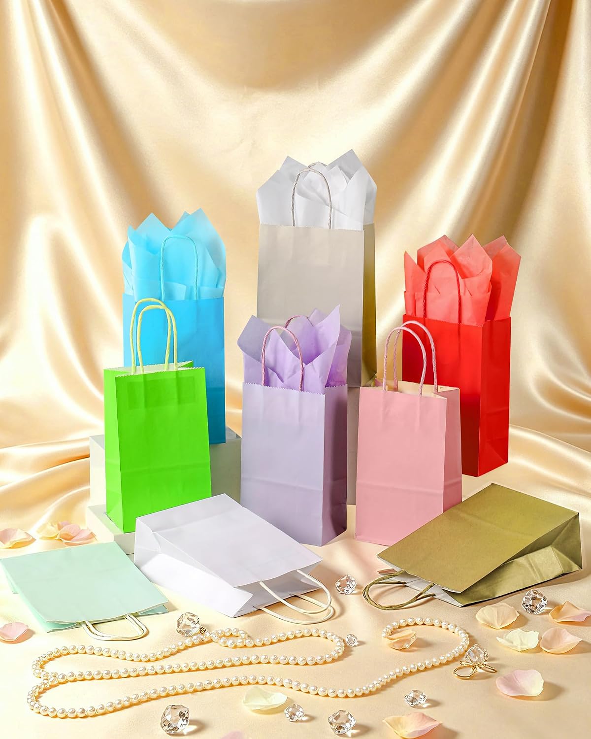 Pink Gift Bags with Handles Pink Kraft Paper Bags for Party Favors (5 x 3.1 x 8.2 in, 12 CT)