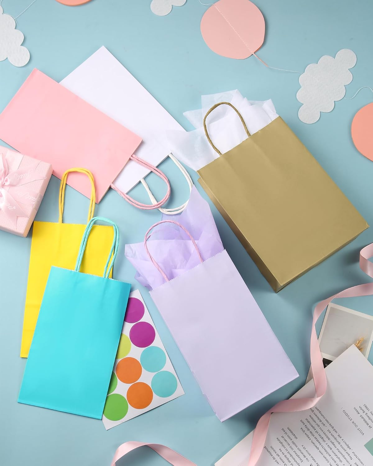 Pink Gift Bags with Handles Pink Kraft Paper Bags for Party Favors (5 x 3.1 x 8.2 in, 12 CT)
