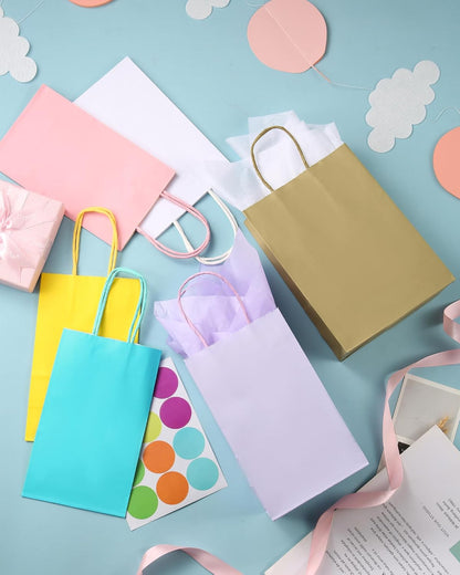 Pink Gift Bags with Handles Pink Kraft Paper Bags for Party Favors (5 x 3.1 x 8.2 in, 12 CT)