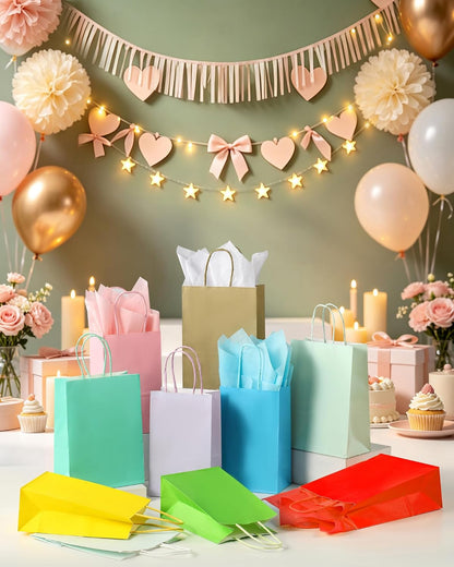 Pink Gift Bags with Handles Pink Kraft Paper Bags for Party Favors (5 x 3.1 x 8.2 in, 12 CT)