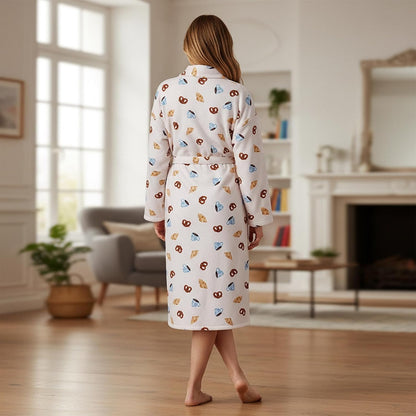 Women's Soft Plush Robe Flannel Lounge Robe Long Sleeve Striped Bathrobe with Belt