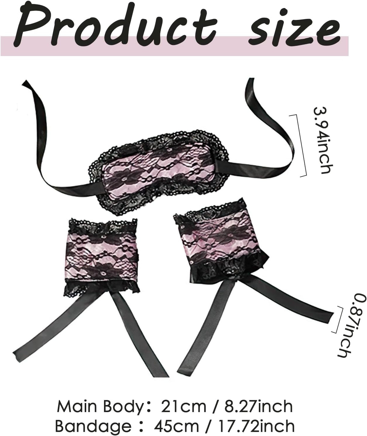 Blindfold Sleep Mask and Hand Ties - 3 Pcs Pink Black Cute Comfortable Lace Blackout Sleeping Eye Mask Cover Blind Folds for Couples Women, Lovely Valentines Day Gift for Her Girlfriend Wife