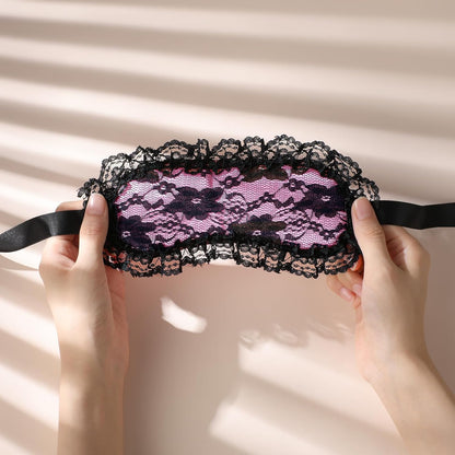 Blindfold Sleep Mask and Hand Ties - 3 Pcs Pink Black Cute Comfortable Lace Blackout Sleeping Eye Mask Cover Blind Folds for Couples Women, Lovely Valentines Day Gift for Her Girlfriend Wife