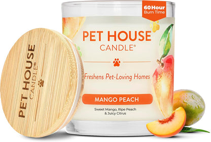 Pet House Plant-Based Pet Odor Candles, Clean Burning, Long Lasting Candle, 60 Hour Burn Time with a Natural Fiber Wick - Mango Peach