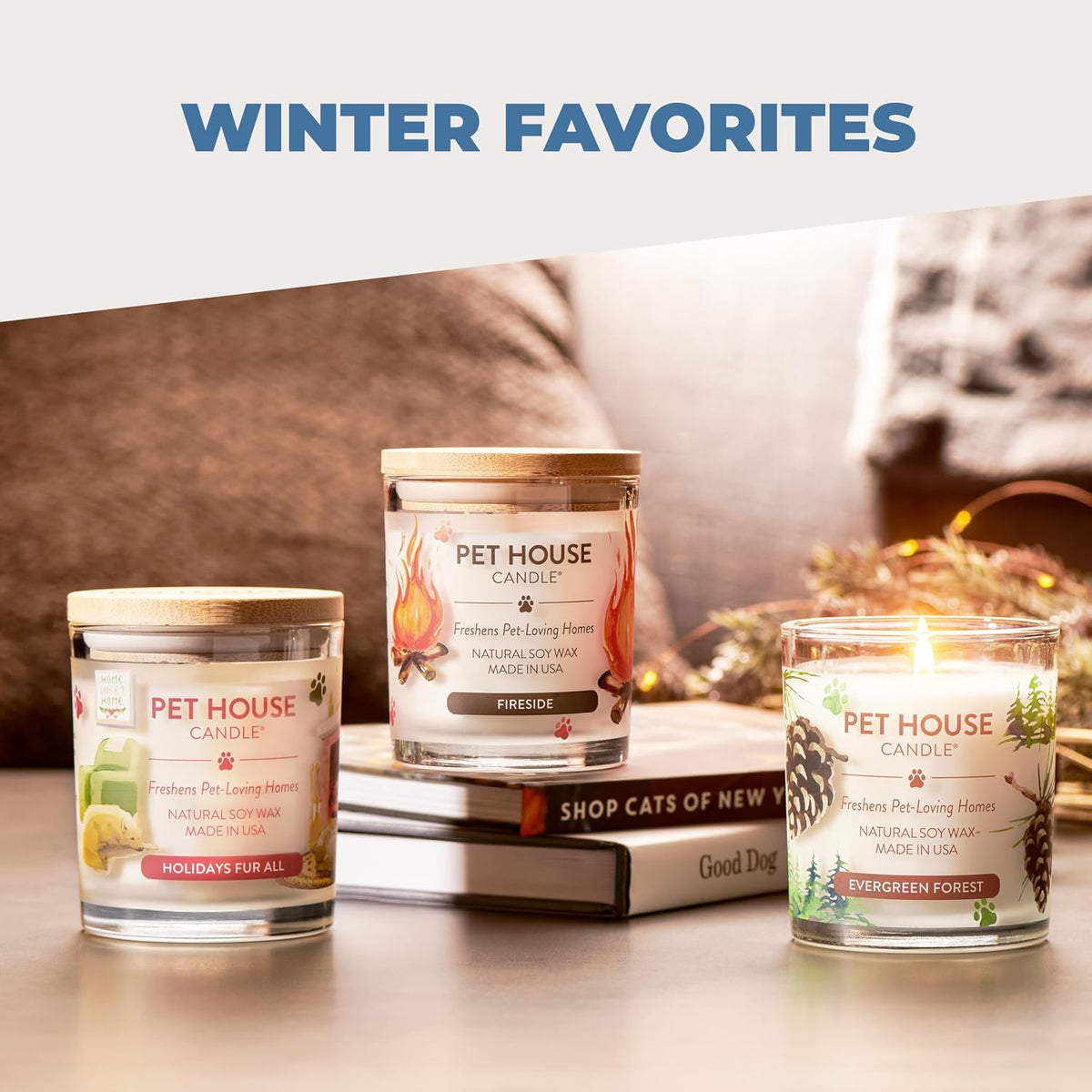 Pet House Plant-Based Pet Odor Candles, Clean Burning, Long Lasting Candle, 60 Hour Burn Time with a Natural Fiber Wick - Mango Peach