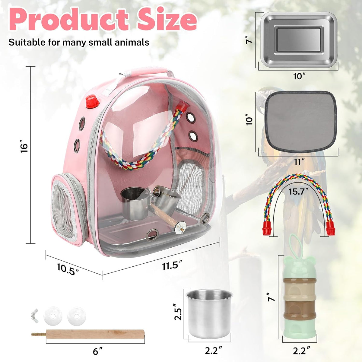 Bird Backpack Carrier, Bird Travel Cage for Parrots with Tray(Pink)