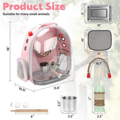 Bird Backpack Carrier, Bird Travel Cage for Parrots with Tray(Pink)