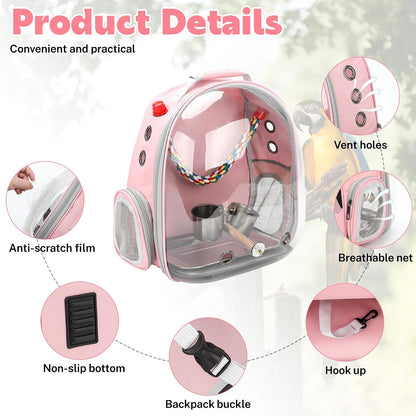 Bird Backpack Carrier, Bird Travel Cage for Parrots with Tray(Pink)
