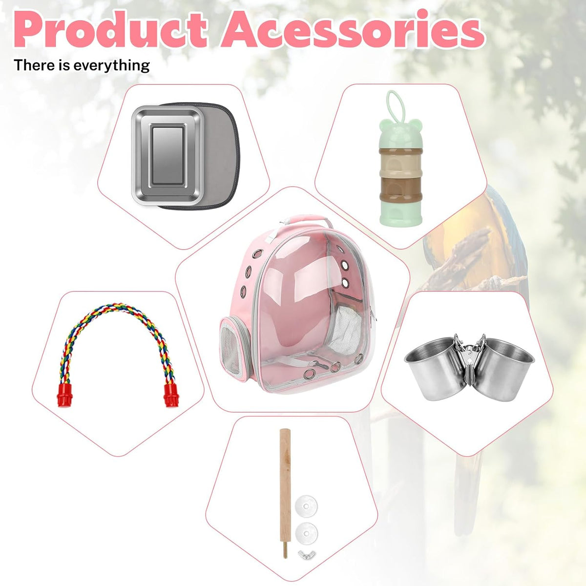 Bird Backpack Carrier, Bird Travel Cage for Parrots with Tray(Pink)