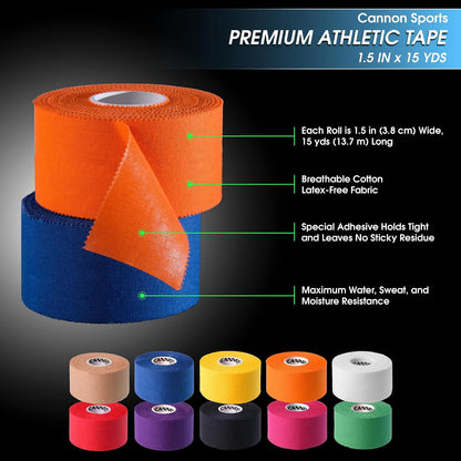 Premium Athletic Tape - 1.5” x 45 Feet Per Roll - Easy Tear, No Sticky Residue, Very Strong, Hypoallergenic, Latex Free - Pack of 8 (Purple-Pink-Green-Gold-Orange-Blue-Red-Natural)