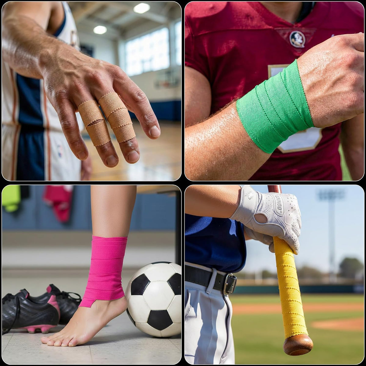 Premium Athletic Tape - 1.5” x 45 Feet Per Roll - Easy Tear, No Sticky Residue, Very Strong, Hypoallergenic, Latex Free - Pack of 8 (Purple-Pink-Green-Gold-Orange-Blue-Red-Natural)