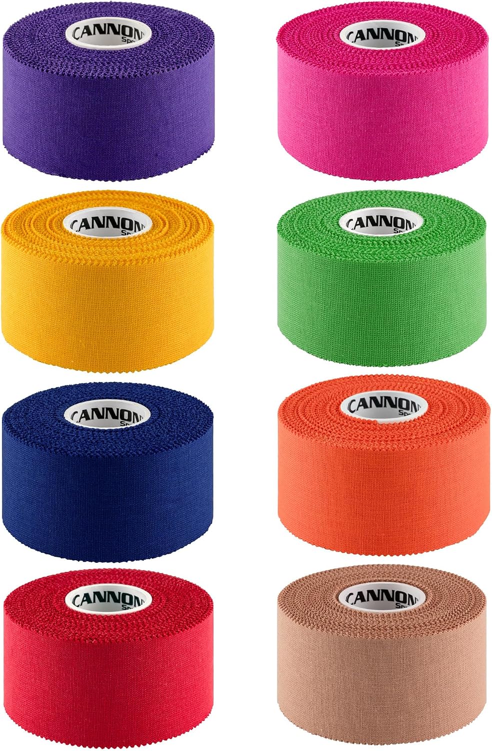 Premium Athletic Tape - 1.5” x 45 Feet Per Roll - Easy Tear, No Sticky Residue, Very Strong, Hypoallergenic, Latex Free - Pack of 8 (Purple-Pink-Green-Gold-Orange-Blue-Red-Natural)