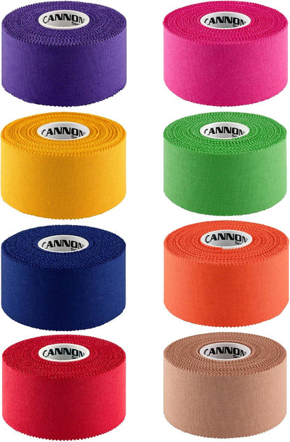 Premium Athletic Tape - 1.5” x 45 Feet Per Roll - Easy Tear, No Sticky Residue, Very Strong, Hypoallergenic, Latex Free - Pack of 8 (Purple-Pink-Green-Gold-Orange-Blue-Red-Natural)
