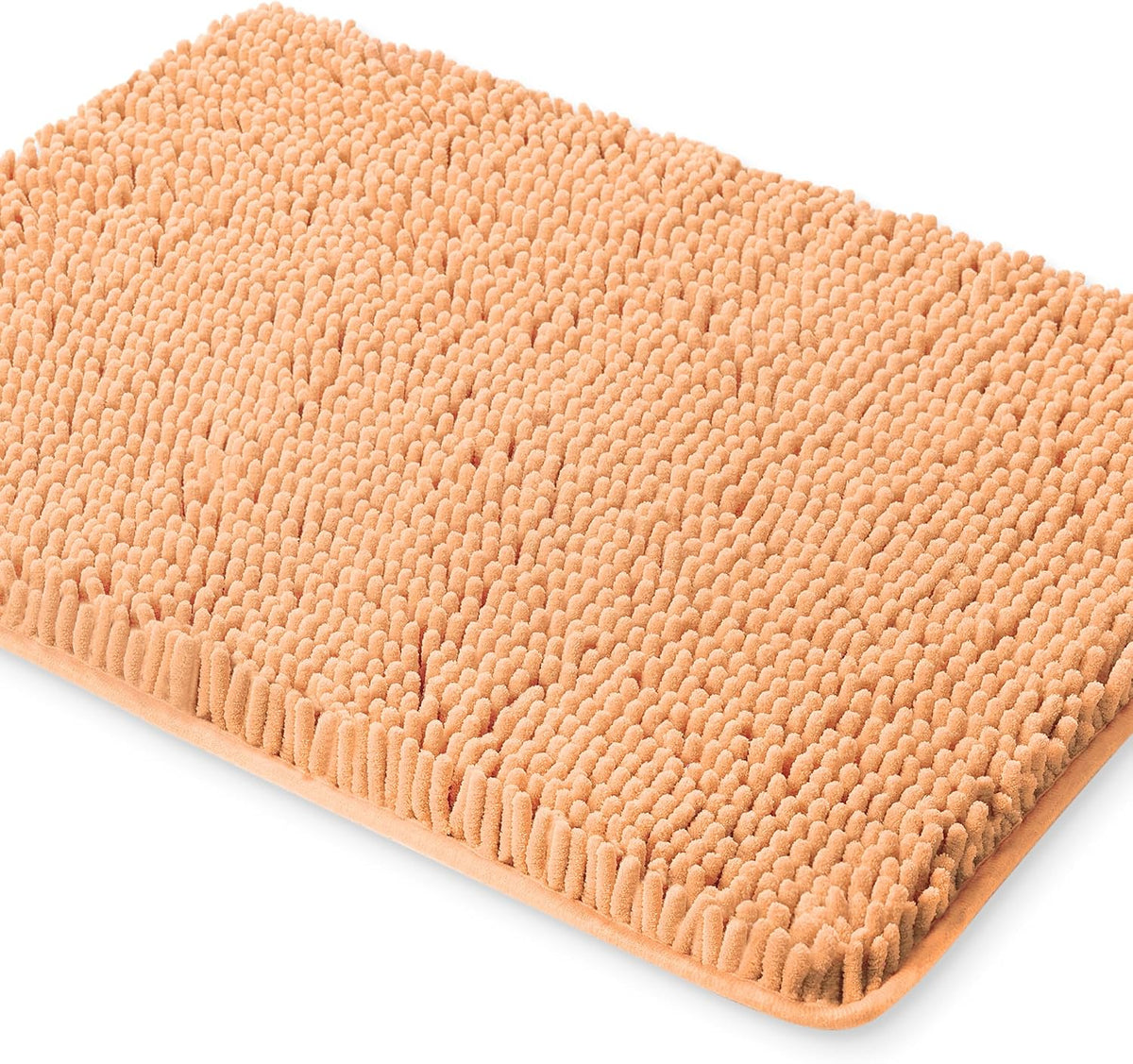Chenille Peach Bathroom Rug 17"x24", Non-Slip Rubber Backing