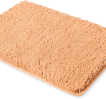 Chenille Peach Bathroom Rug 17"x24", Non-Slip Rubber Backing