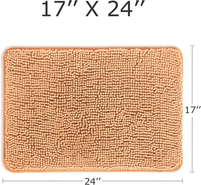 Chenille Peach Bathroom Rug 17"x24", Non-Slip Rubber Backing