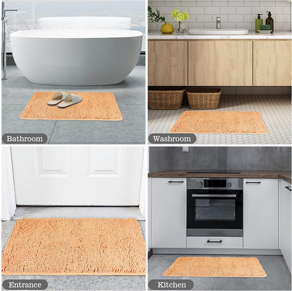 Chenille Peach Bathroom Rug 17"x24", Non-Slip Rubber Backing