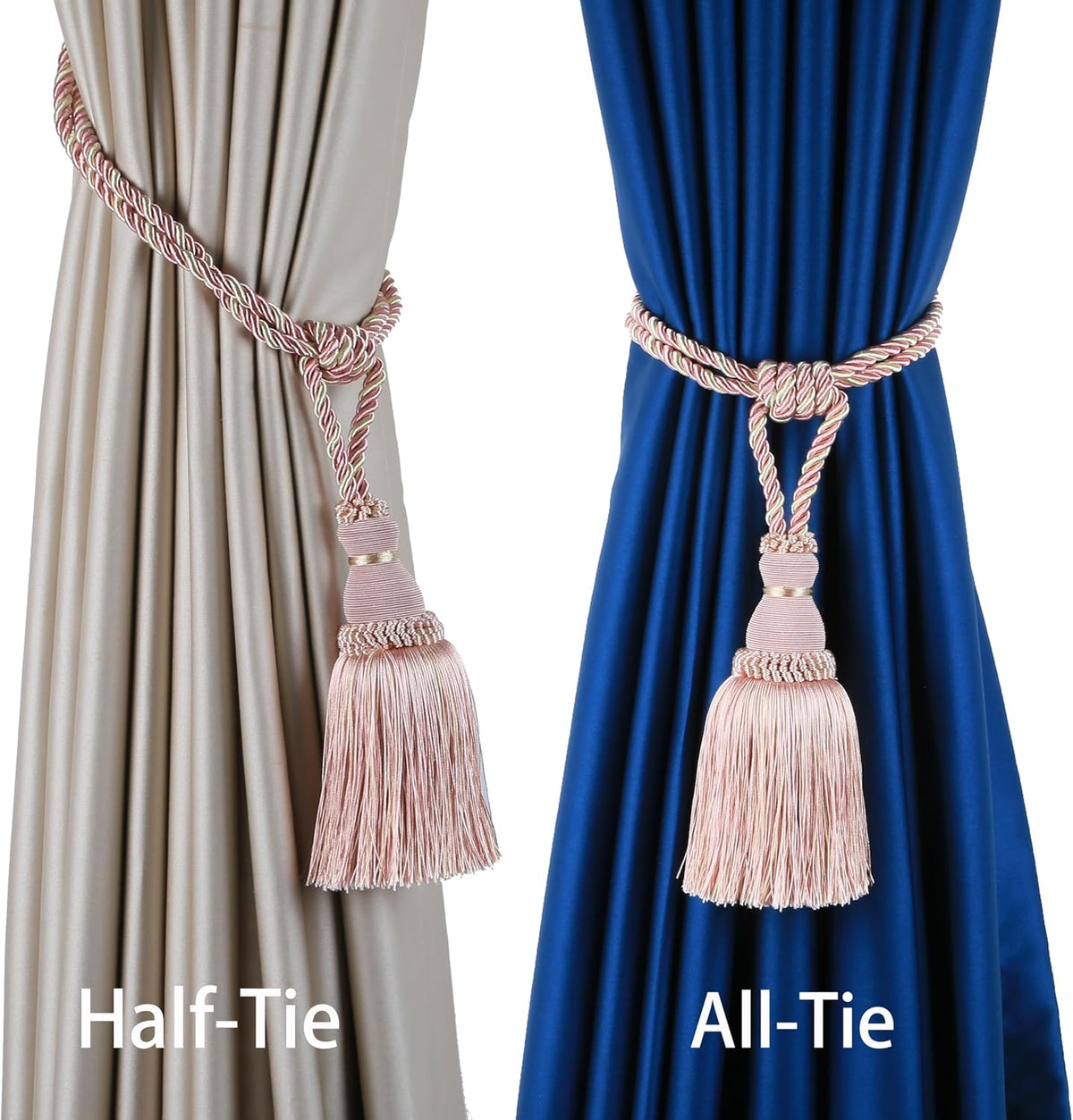2 Pack Curtain Tiebacks Tassel Drapery Tie-Backs Rope Holdbacks