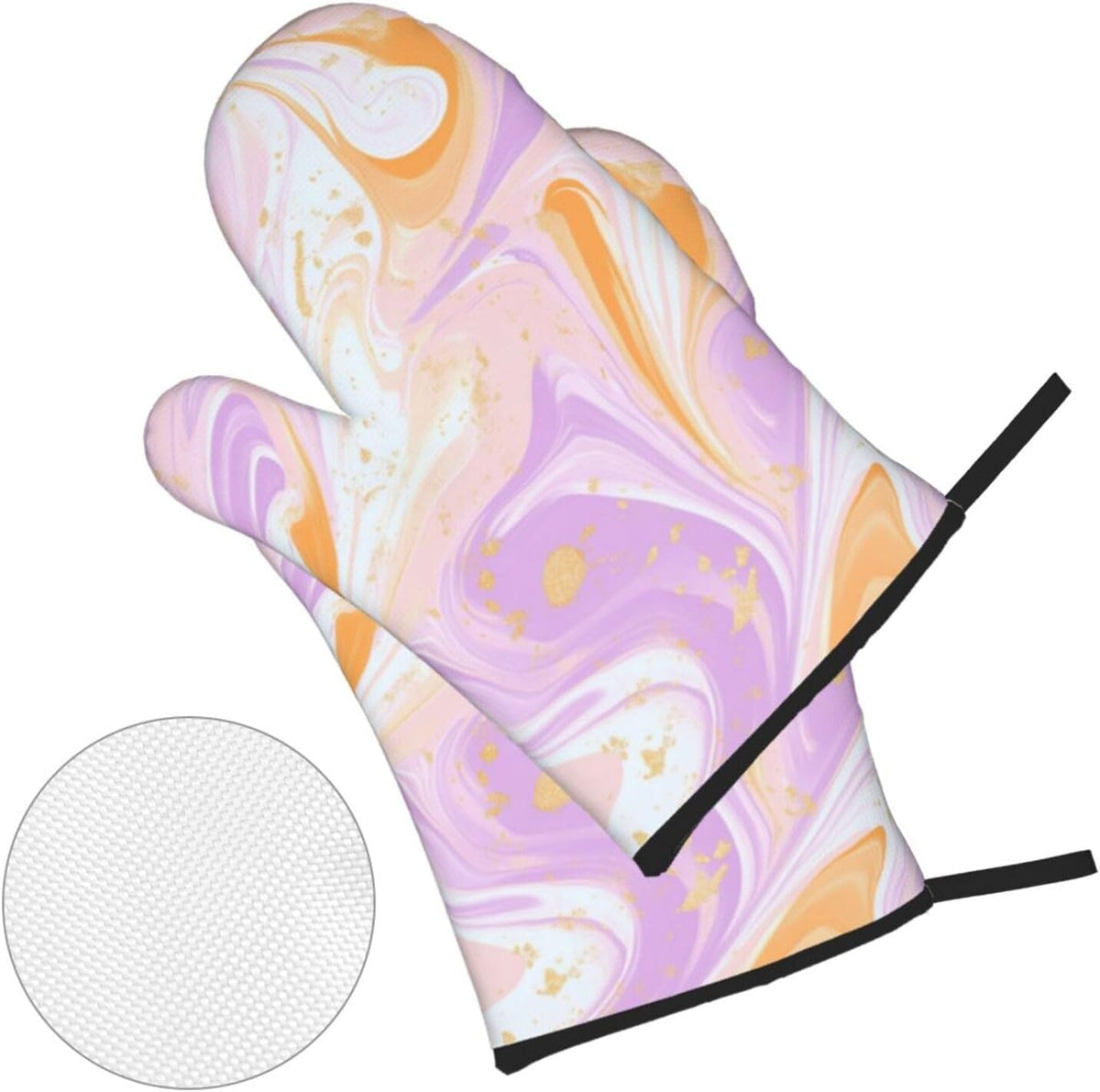 Oven Mitts and Pot Holders Set Light Pink Marble Art Liquid Heat Resistant Kitchen Gloves 2 Oven Mitts and 2 Pot Holders for Cooking Baking BBQ