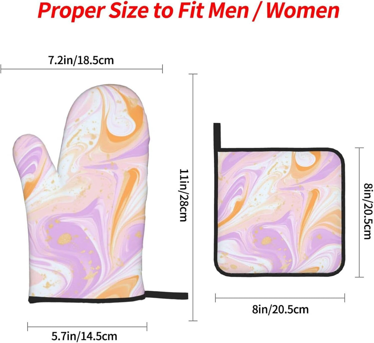 Oven Mitts and Pot Holders Set Light Pink Marble Art Liquid Heat Resistant Kitchen Gloves 2 Oven Mitts and 2 Pot Holders for Cooking Baking BBQ