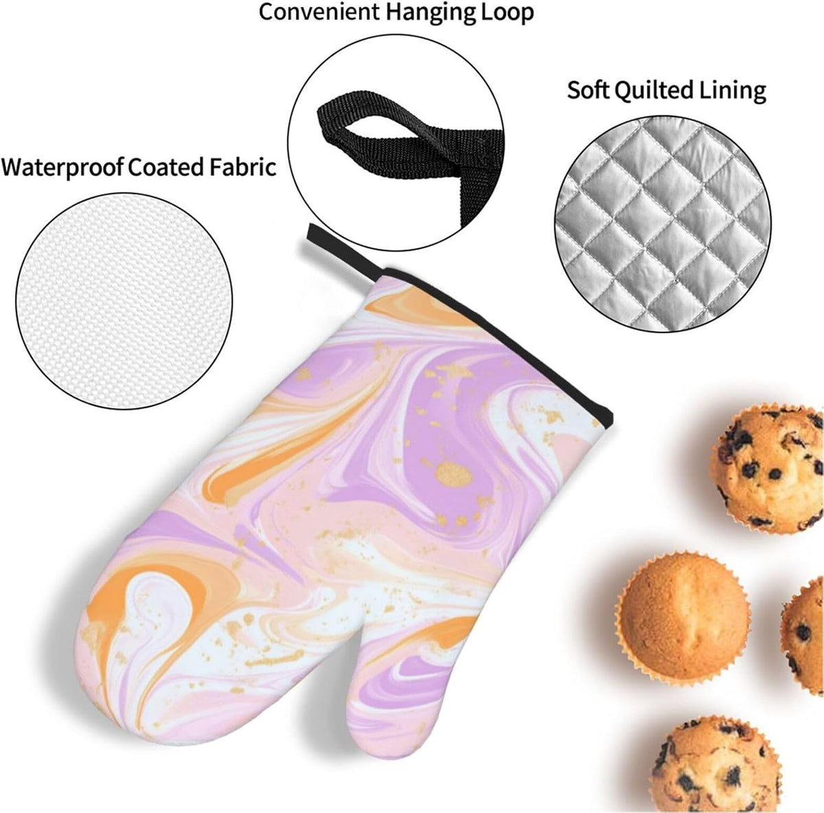 Oven Mitts and Pot Holders Set Light Pink Marble Art Liquid Heat Resistant Kitchen Gloves 2 Oven Mitts and 2 Pot Holders for Cooking Baking BBQ