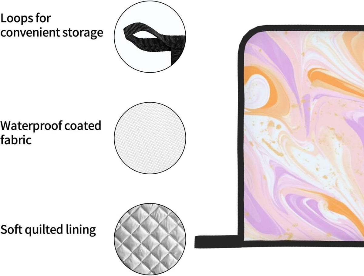 Oven Mitts and Pot Holders Set Light Pink Marble Art Liquid Heat Resistant Kitchen Gloves 2 Oven Mitts and 2 Pot Holders for Cooking Baking BBQ