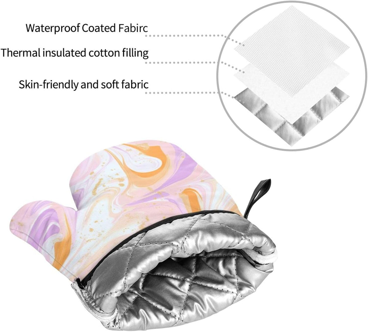 Oven Mitts and Pot Holders Set Light Pink Marble Art Liquid Heat Resistant Kitchen Gloves 2 Oven Mitts and 2 Pot Holders for Cooking Baking BBQ