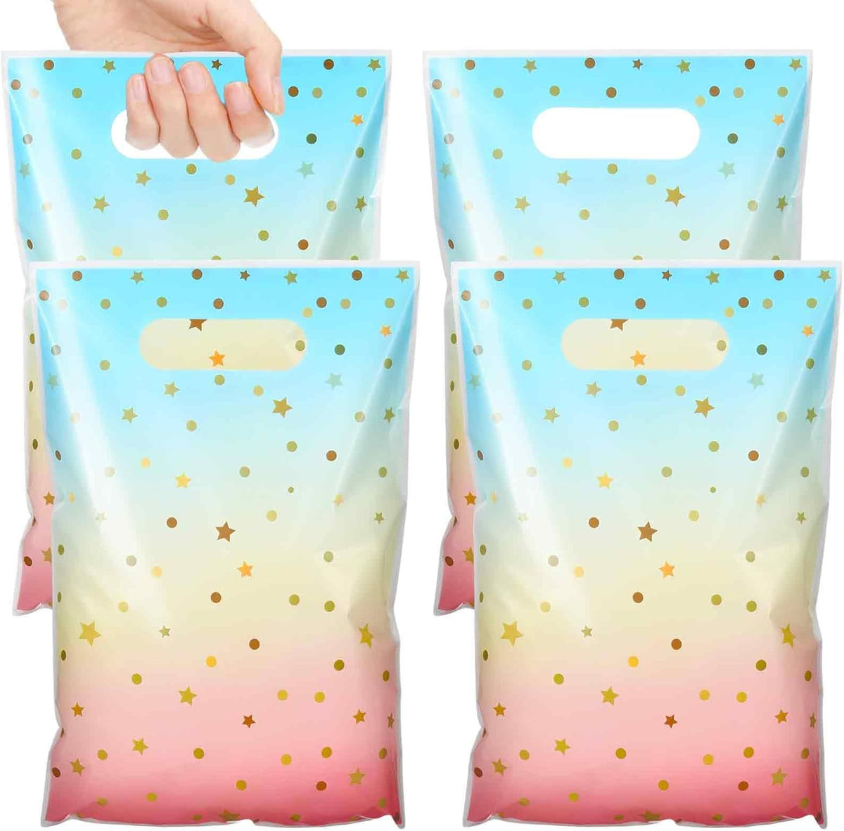 100 Pcs Pastel Candy Bags Pink Blue Rainbow Treat Bag