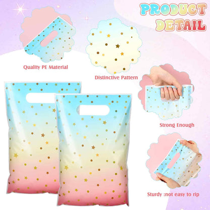 100 Pcs Pastel Candy Bags Pink Blue Rainbow Treat Bag