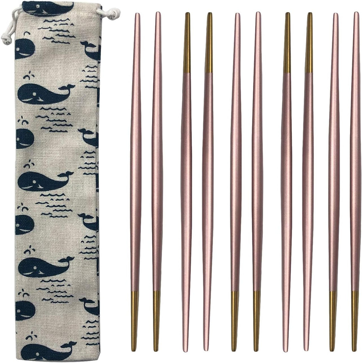 5 Pairs Stainless Steel 8.6 Inches Pink Chopsticks,Reusable Premium Non Slip Lightweight Multicolor Eco-Friendly Metal Chop Sticks With Portable Bag, Round Handle, For Gift Camping Home