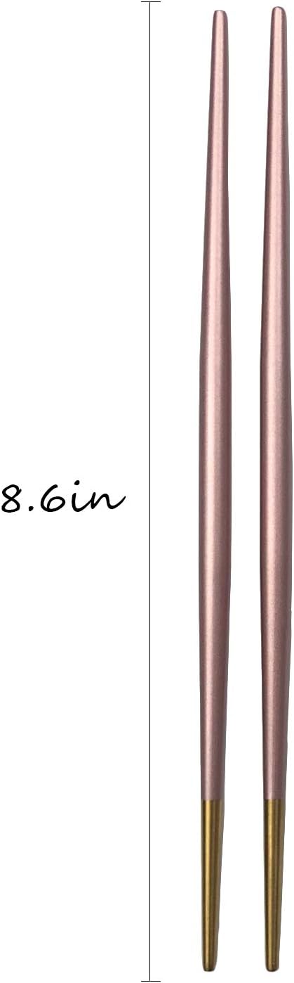 5 Pairs Stainless Steel 8.6 Inches Pink Chopsticks,Reusable Premium Non Slip Lightweight Multicolor Eco-Friendly Metal Chop Sticks With Portable Bag, Round Handle, For Gift Camping Home