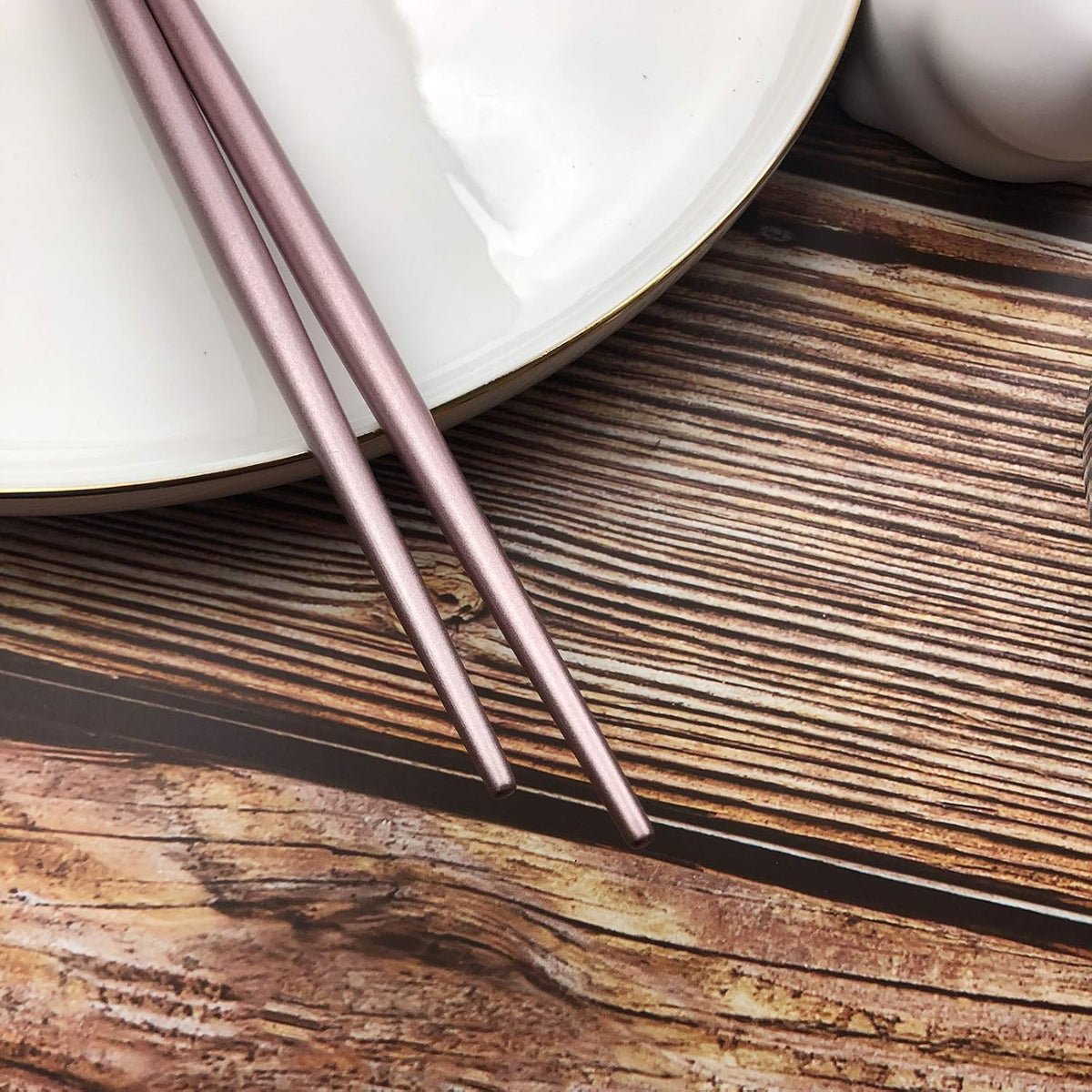 5 Pairs Stainless Steel 8.6 Inches Pink Chopsticks,Reusable Premium Non Slip Lightweight Multicolor Eco-Friendly Metal Chop Sticks With Portable Bag, Round Handle, For Gift Camping Home