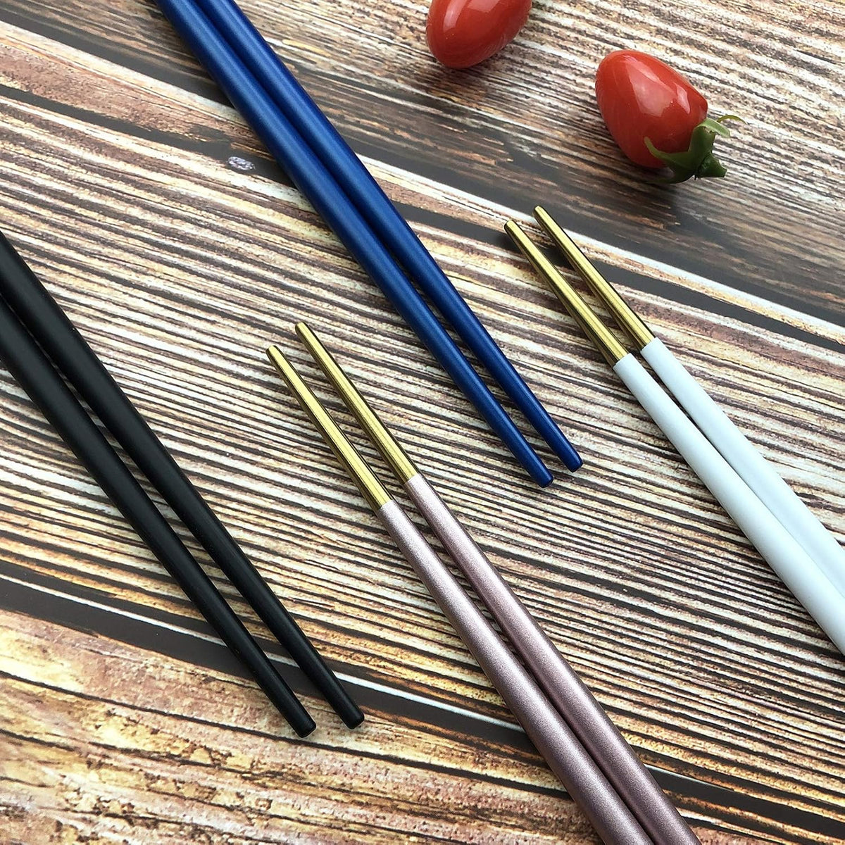 5 Pairs Stainless Steel 8.6 Inches Pink Chopsticks,Reusable Premium Non Slip Lightweight Multicolor Eco-Friendly Metal Chop Sticks With Portable Bag, Round Handle, For Gift Camping Home