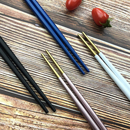 5 Pairs Stainless Steel 8.6 Inches Pink Chopsticks,Reusable Premium Non Slip Lightweight Multicolor Eco-Friendly Metal Chop Sticks With Portable Bag, Round Handle, For Gift Camping Home