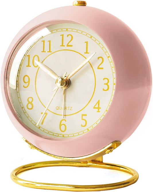 ® Battery Operated Desk Alarm Clock with Light,Silent No Ticking,Small Table Clock for Bedside/Bedroom/Living Room/Office/Travel/Kids/Room Decor Aesthetic Vintage(Pink)