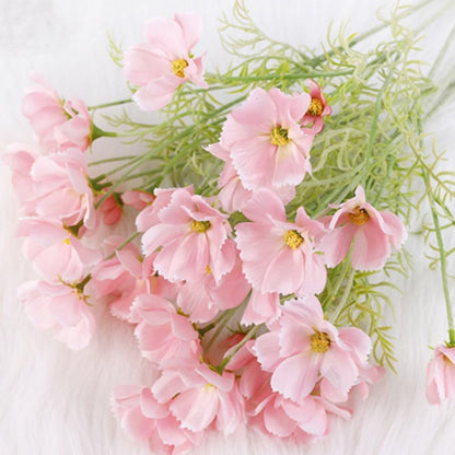 6 Pcs Artificial Fake Flowers Plants Cosmos Silk Flower Arrangements Wedding Bouquets Decorations ， 23.6''/60cm Artificial Silk Daisy Fake Flowers UV Resistant Outdoor Fake Wildflowers (Light pink)