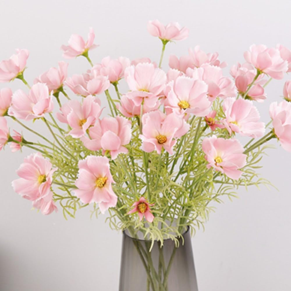 6 Pcs Artificial Fake Flowers Plants Cosmos Silk Flower Arrangements Wedding Bouquets Decorations ， 23.6''/60cm Artificial Silk Daisy Fake Flowers UV Resistant Outdoor Fake Wildflowers (Light pink)