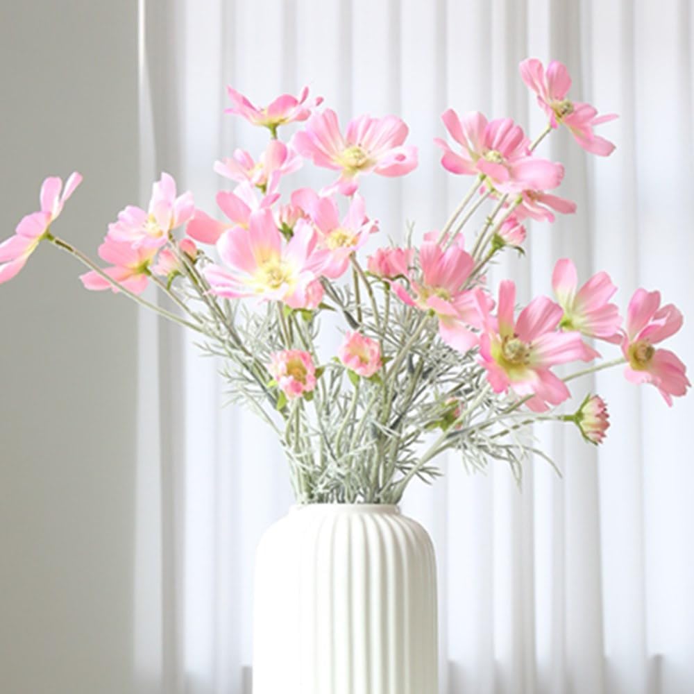 6 Pcs Artificial Fake Flowers Plants Cosmos Silk Flower Arrangements Wedding Bouquets Decorations ， 23.6''/60cm Artificial Silk Daisy Fake Flowers UV Resistant Outdoor Fake Wildflowers (Light pink)
