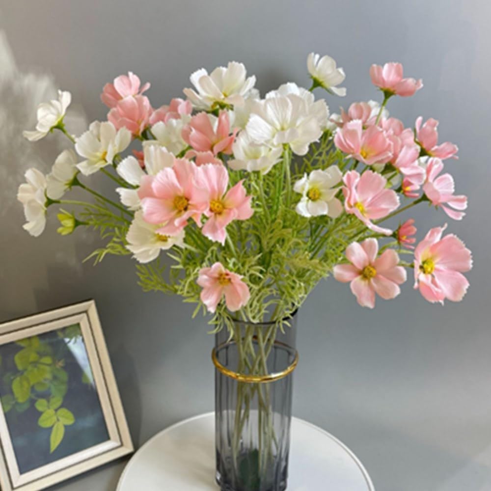 6 Pcs Artificial Fake Flowers Plants Cosmos Silk Flower Arrangements Wedding Bouquets Decorations ， 23.6''/60cm Artificial Silk Daisy Fake Flowers UV Resistant Outdoor Fake Wildflowers (Light pink)