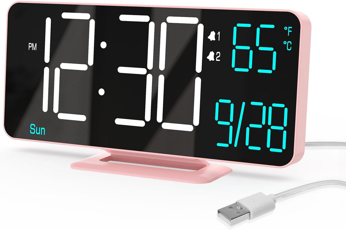 KOSUMOSU Clock for Bedroom, 6.7in Digital Alarm Clock, Auto Dimming, Room Temperature, Day of The Week, Seconds, Date, Alarm Clocks for Bedrooms, Digital Clocks for Living Room
